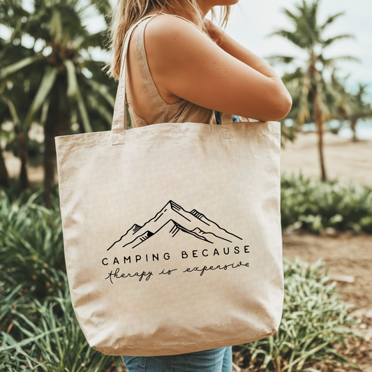 Camping Because Therapy Is Expensive - Cotton Canvas Tote Bag