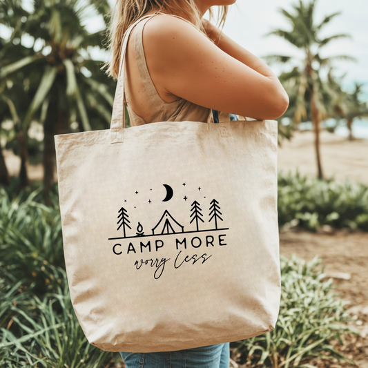 Camp More Worry Less - Cotton Canvas Tote Bag